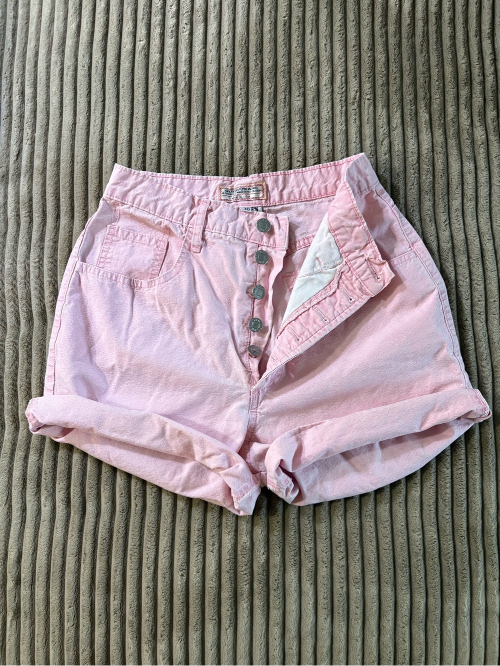 Guess by Marciano Vintage Baby Pink High-Waist Button-Front Shorts